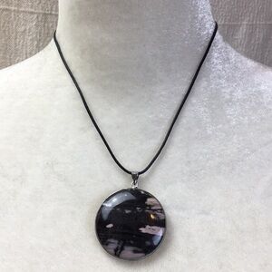 Pink Black Natural Stone Pendant leather Cord